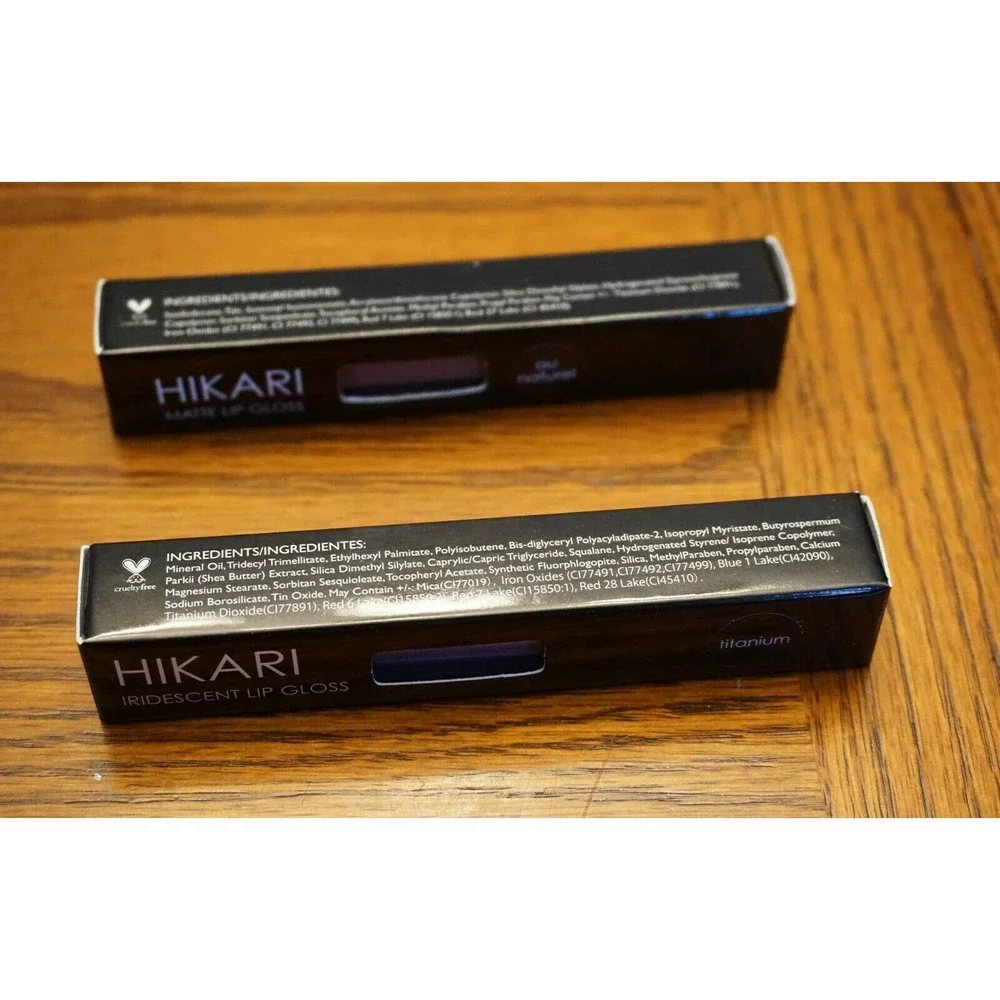 NIB! HIKARI LOT Matte Lip Gloss Au Naturel & Iridescent Lip Gloss Titanium